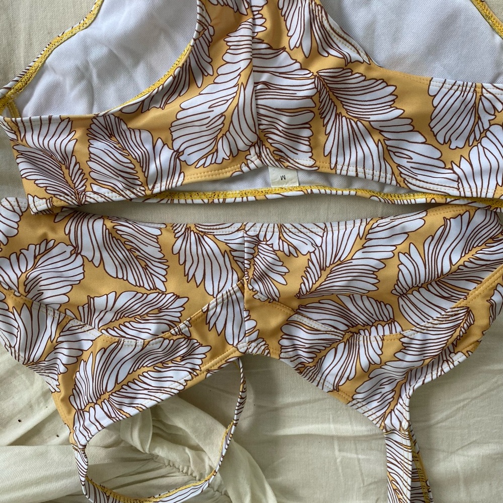 yellow palm leaf bikini set